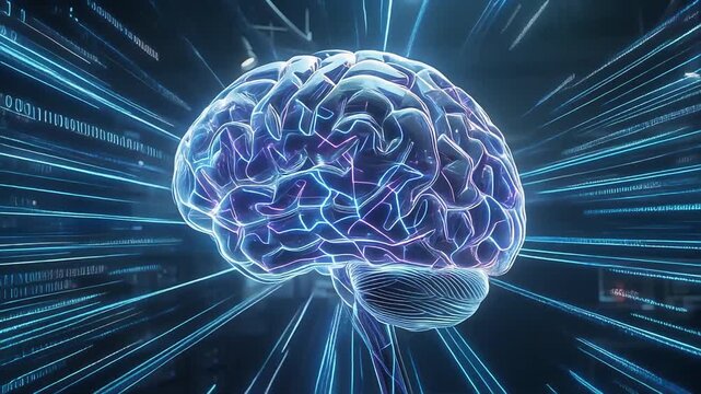 A digital representation of a brain with glowing neural connections.