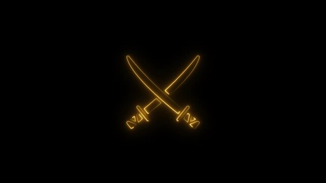 Glowing Neon Swords Crossing Dark Background Combat Symbol 4k animation video with black background 