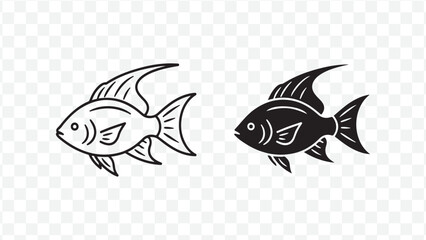 Fototapeta premium Minimalist fish icons, black and white, simple shapes, modern graphic design elements, isolated on transparent background