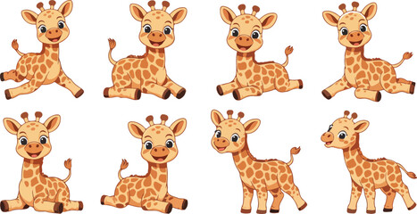 Obraz premium Cute Giraffe Vector Set Adorable Baby Cartoon Giraffes Illustration