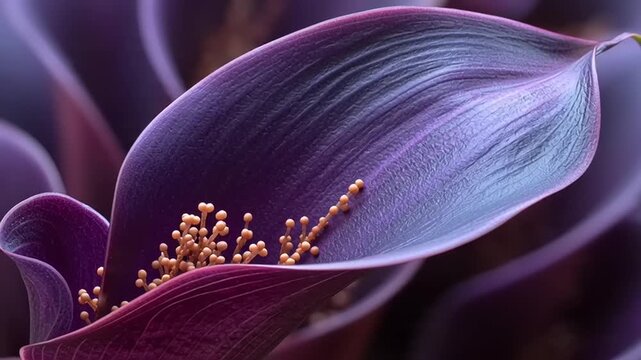Close-up of a Purple Calla Lily in Dark Botanical Setting, Macro Photography, Nature, Artistic View