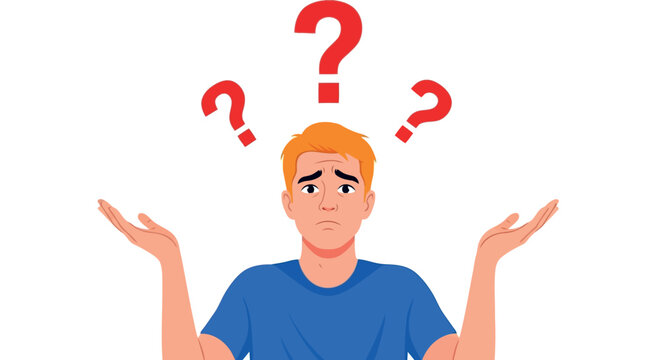 Confused Man with Question Marks Problem Solving Concept