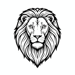 Obraz premium Majestic Lion Head: A powerful, symmetrical line drawing of a lion's head, showcasing intricate detail and the noble spirit of the king of the jungle. 