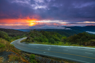 Beautiful road in the morning  on countryside of Chiang Mai province, Thailand.