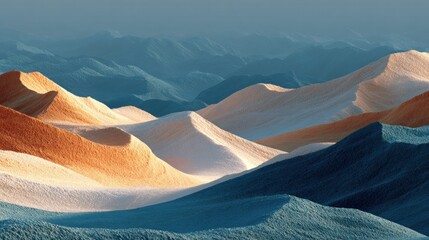 Panoramic view of colorful sand dunes, layered mountains