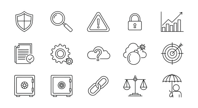 Security and legal concept icons in simple line style silhouette