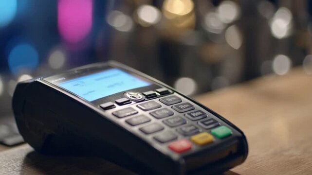 Close-Up of Blank Credit Card Tapping to Pay on Contactless Payment Terminal &ndash; Secure NFC Transaction Concept with Blurred Background, Modern Retail Checkout, Digital Banking