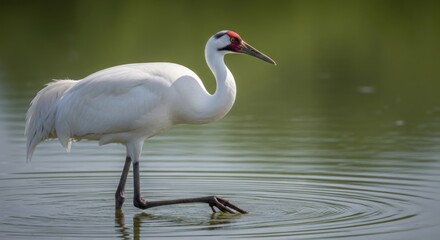 Naklejka premium Majestic Whooping Crane Wading in Serene Waters.