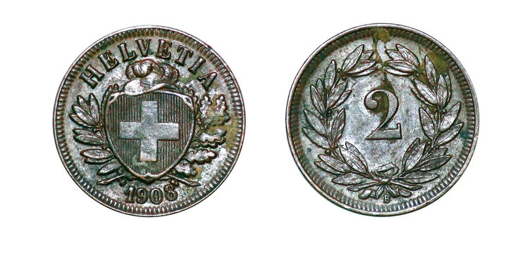 Coin 2 rappen. 1908. Switzerland