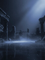 Fantasy Night Environment with Glowing Mist and Reflective Surface &ndash; Cinematic Atmospheric Background for Product Mockup, Branding Presentation, Luxury Showcase and Creative Advertising