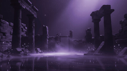 Fantasy Night Environment with Glowing Mist and Reflective Surface &ndash; Cinematic Atmospheric Background for Product Mockup, Branding Presentation, Luxury Showcase and Creative Advertising