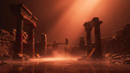 Fantasy Night Environment with Glowing Mist and Reflective Surface &ndash; Cinematic Atmospheric Background for Product Mockup, Branding Presentation, Luxury Showcase and Creative Advertising