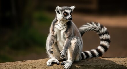Fototapeta premium Ring-tailed Lemur Sitting on a Log in Natural Habitat.