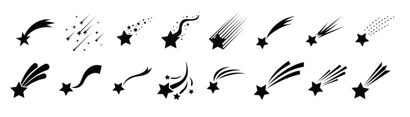 shooting star icon set in editable vector style for celestial themes. © m.a,icons