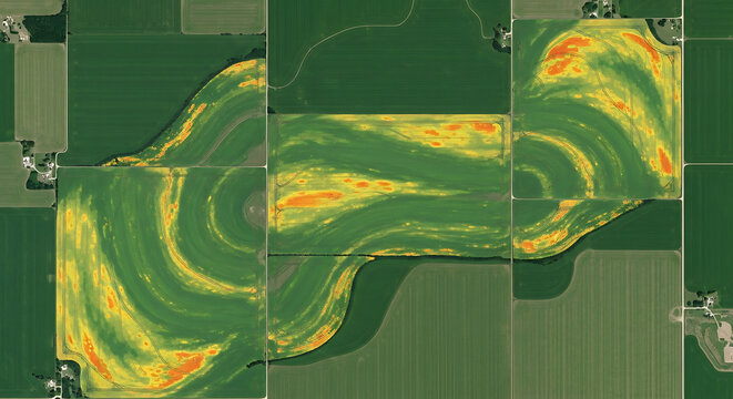 Advanced aerial imagery visualizes NDVI and Thermal sensor data across expansive agricultural fields, offering crucial insights for enhanced crop health and precision farming