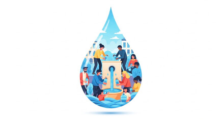 Fototapeta premium World Water Day Awareness Campaign Illustration with Community Refilling Reusable Bottles