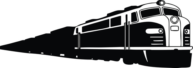 High-Contrast Silhouette of a Modern Streamliner Train, Stylized Vector Graphic of a Fast-Moving Locomotive, Minimalist Illustration of a Diesel Train Engine in Perspective, vector, illustration. © naeem