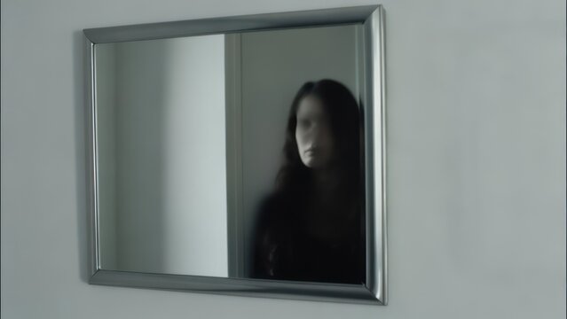 A woman reflected in a mirror