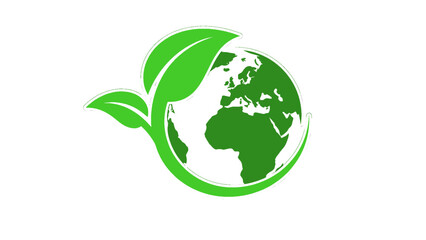 Obraz premium A modern green earth logo combined with leaf elements, ideal for environmental and sustainability branding.