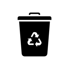 Recycling Trash Can Icon, Recycle Bin Symbol Illustration, Eco Waste Management Sign, Garbage Container with Recycling Logo, Environmental Protection Concept, Minimal Modern Graphic Isolated on White 