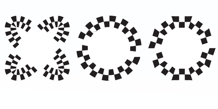 Abstract Checkered Circle Frame Set in Black and White. suitable for use as frames, borders, logos, icons, or other modern and creative design purposes.
