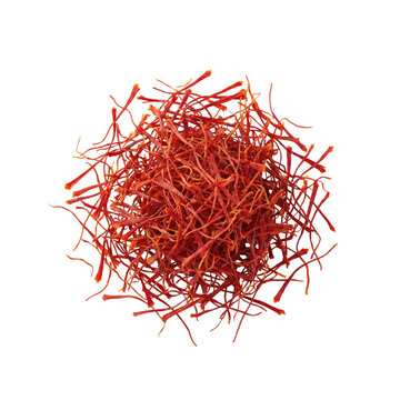 Heap of dried red saffron spice threads