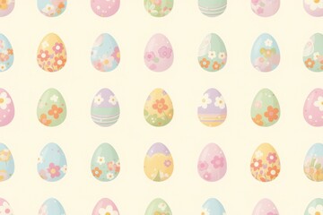 Colorful pastel easter eggs with floral patterns on light background