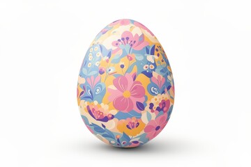Colorful floral patterned easter egg with pink and blue flowers on white background