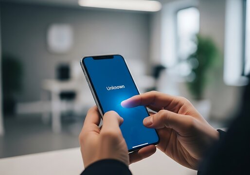 Close Up of Hands Using Smartphone with Unknown Caller ID