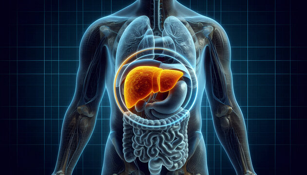 Human Liver Anatomy and Digestive System Medical Illustration