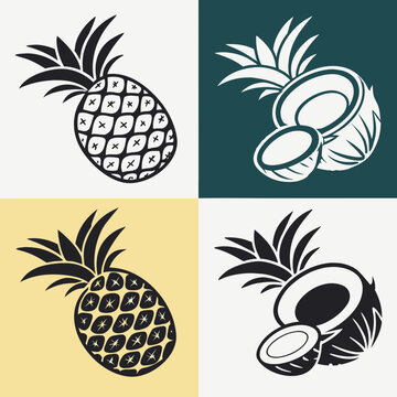 Vibrant Fruit Icons in 2x2 Grid for Healthy Lifestyle