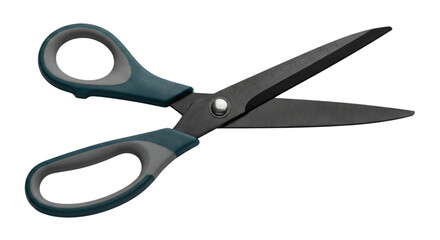 Fototapeta premium Sharp black scissors with blue handles for cutting.