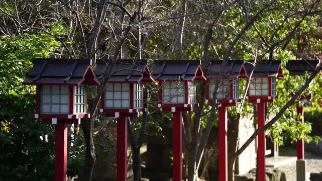 Japanese Shintoism Red Lanterns in a local Kariya shrine