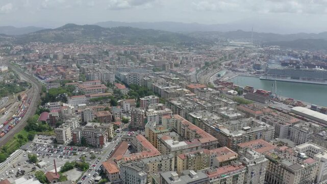 La Spezia, Italy. La Spezia, Italy. View of the city, port. Drone footage