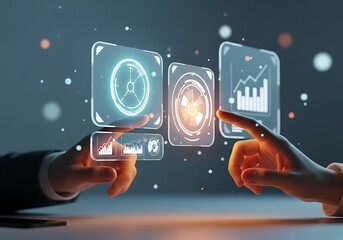 Two Hands Interacting with Digital Hud Interface