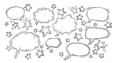 Fototapeta premium Hand-drawn Speech Bubbles and Stars Set, Perfect for Adding a Playful Touch to Your Designs