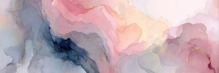 Fototapeta premium Watercolor background with gold lines, perfect for invitations, social media graphics, artistic compositions, and decorative purposes. The generative AI creates a unique and sophisticated aesthetic fo