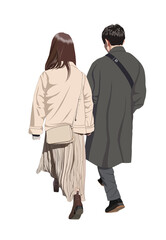 男女カップル歩く後ろ姿イラスト