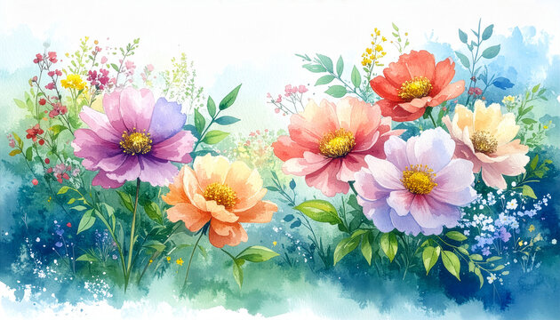 Elegant Watercolor Floral Set with Soft Pastel Watercolor Background