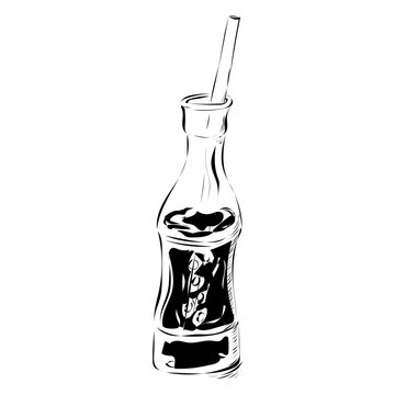 Flasche Softdrink mit Trinkhalm