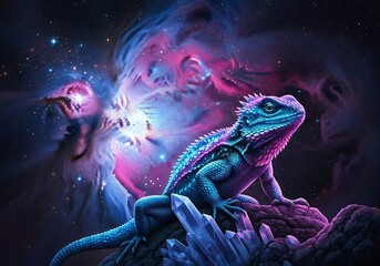 Cosmic Reptile Contemplation on Crystalline Formations Beneath the Stars