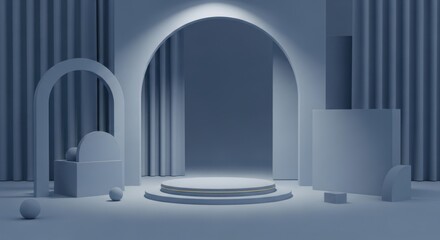 Fototapeta premium Modern minimalist interior with sleek arches and geometric shapes