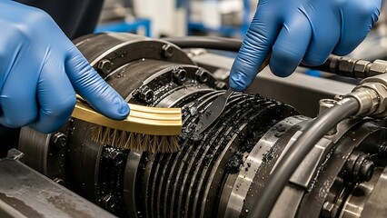 Detailed Inspection of Metal Machinery with Precision Cleaning Process