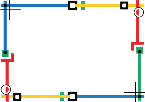 Abstract geometric frame design with primary colors, Bauhaus style border template