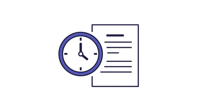 Clock and Document Simple Line Art Illustration.