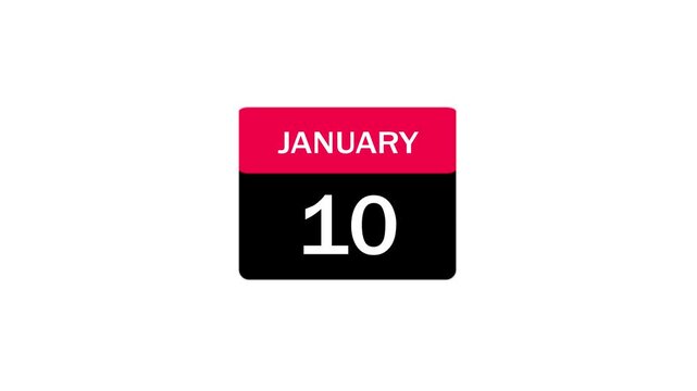 A simple and clean calendar icon showing the date January 10th. The icon features a red top section and a black base with white typography.