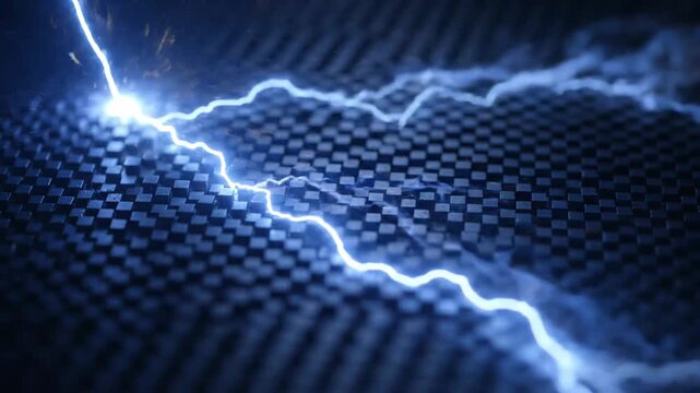 Abstract Blue Lightning Strike on Dark Textured Surface.