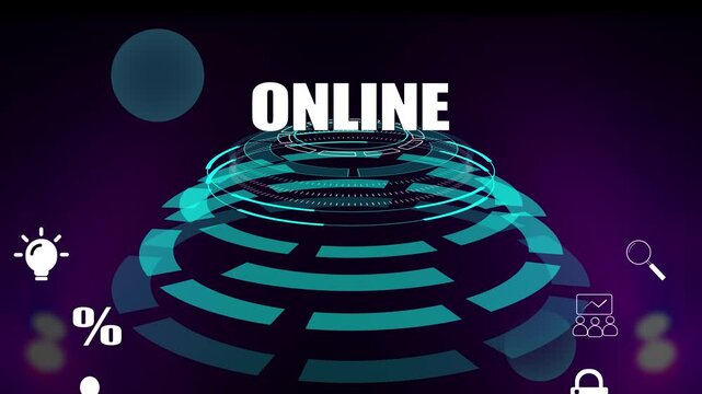 Modern online business connectivity framework with digital neon elements and corporate icons, virtual networking and internet service background for technology innovation