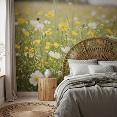 Meadow Wildflower &ndash; Floral wall murals woven wicker buttercup
