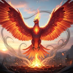 Phoenix Rebirth A phoenix rising from ashes representing spiritu